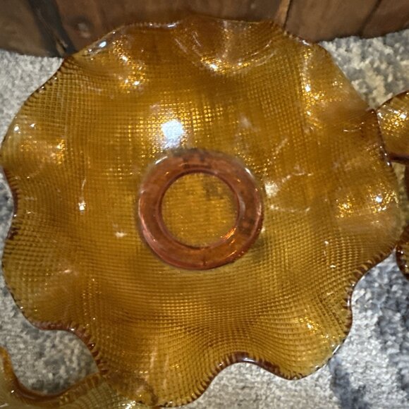 Vintage Italian Colony Amber Waffle Glass Ruffled Fruit Dessert Bowls Lot 1960s - Picture 5 of 13